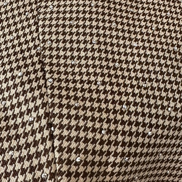 Emory Park Brown Tan Neutral Plaid Cropped Bedazzled Blazer Jacket MEDIUM NWT - Picture 4 of 9